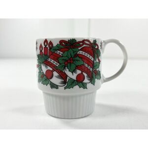 Vintage 70s Christmas Holiday Bells‎ Holly Candle Stacking Mugs Retro SY Japan